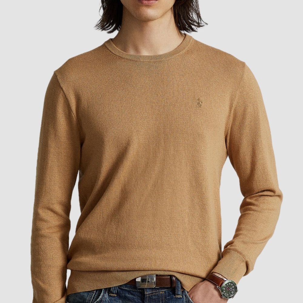 Polo by Ralph Lauren Tan Crewneck Sweater Fine-Knit Classic size Small